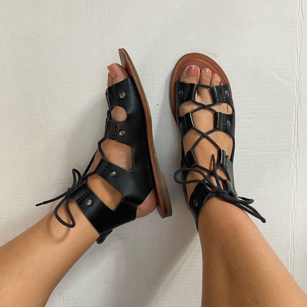 Black lace up sandals
